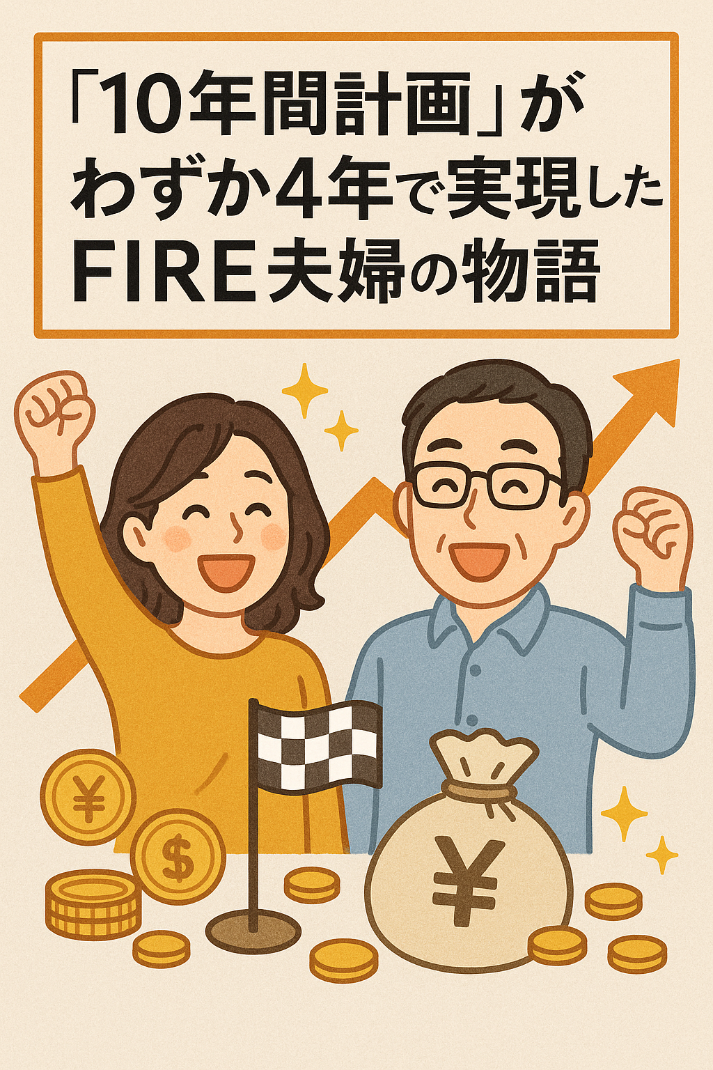 20251110_1505_FIRE夫婦の成功_simple_compose_01k9p5tk29fk6rzga87sqh8ktw 🏁 「10年計画」がわずか4年で実現したFIRE夫婦の物語